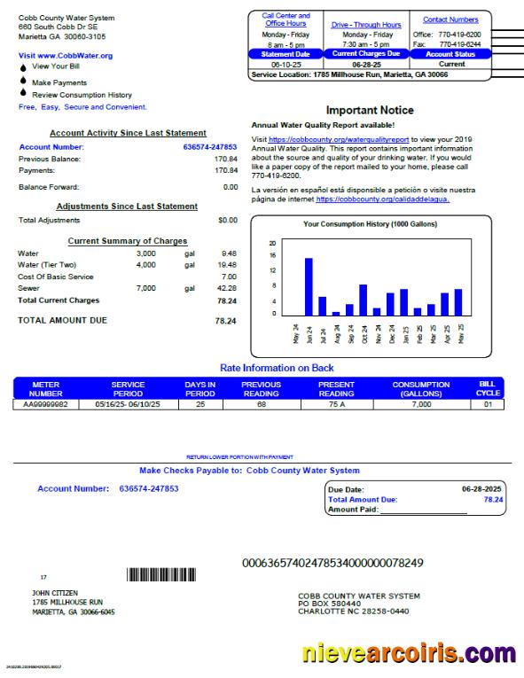 USA Cobb County Water System  utility bill